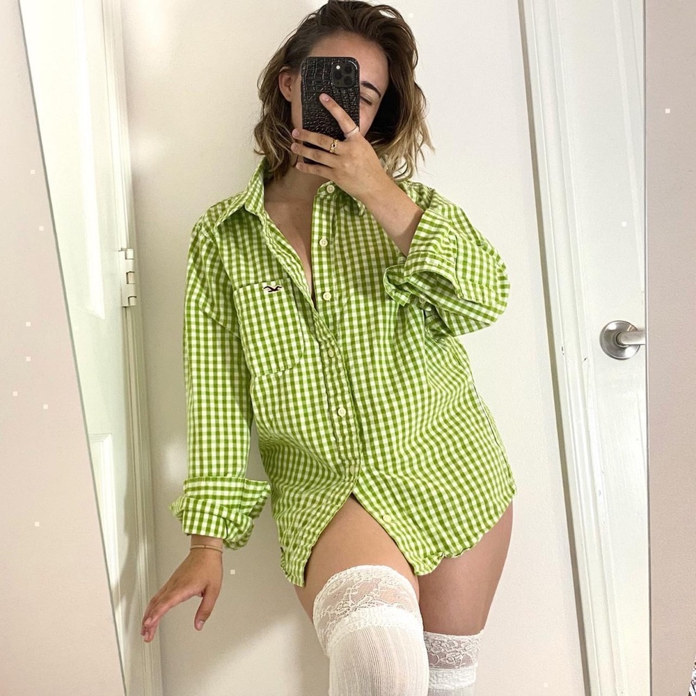 SAGE GREEN GINGHAM BUTTON DOWN!